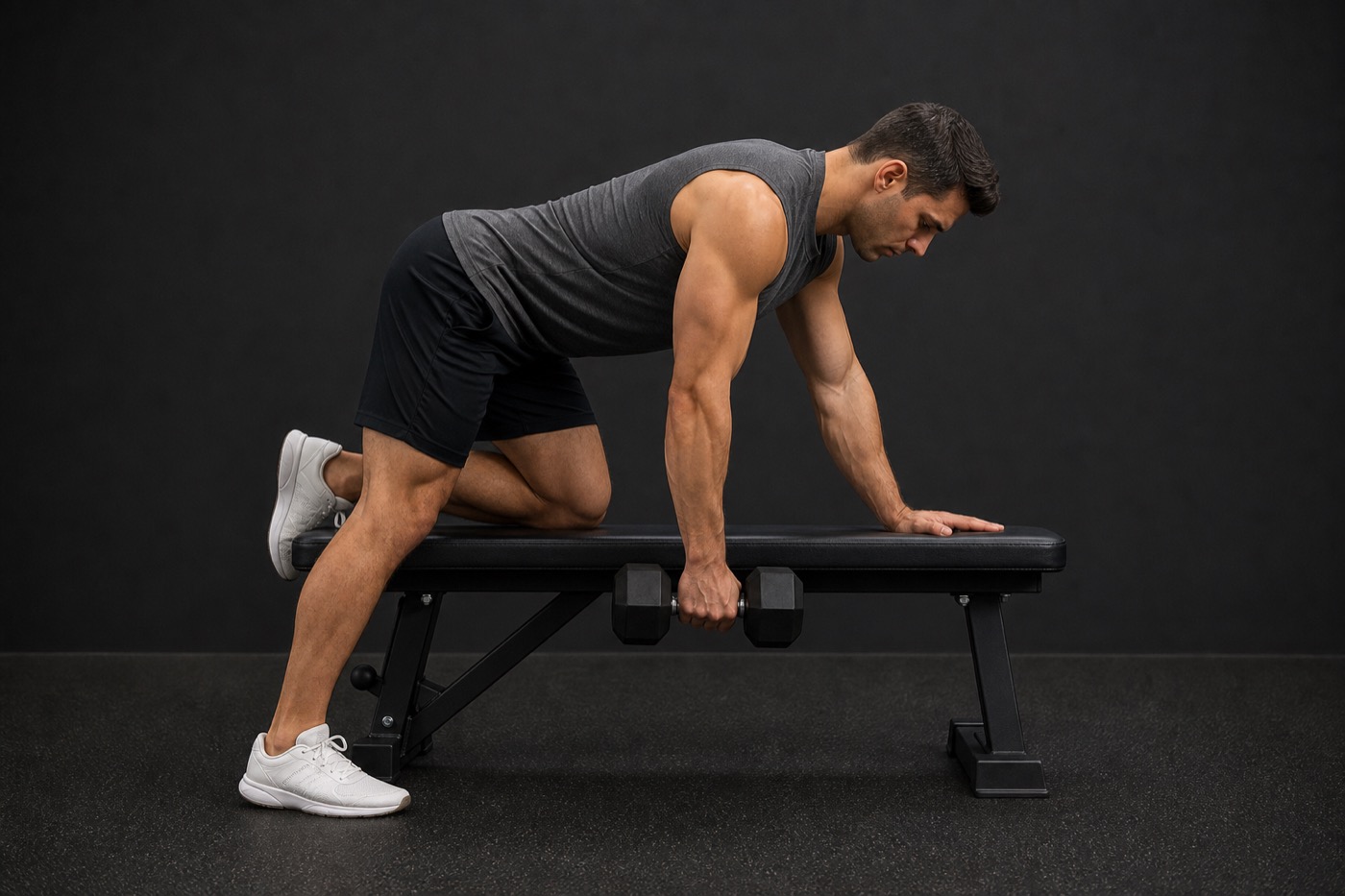 One-Arm Dumbbell Row exercise render